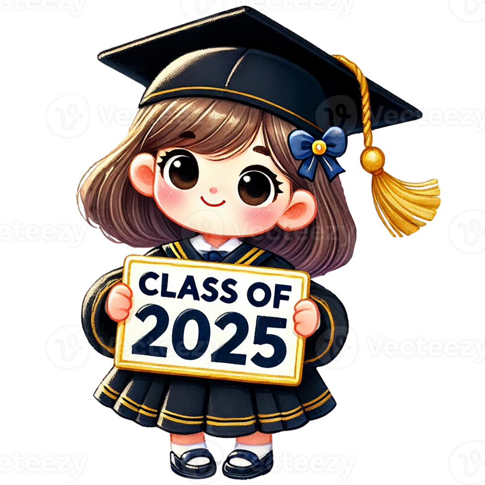 Cute graduate character celebrating the class of 2025. png