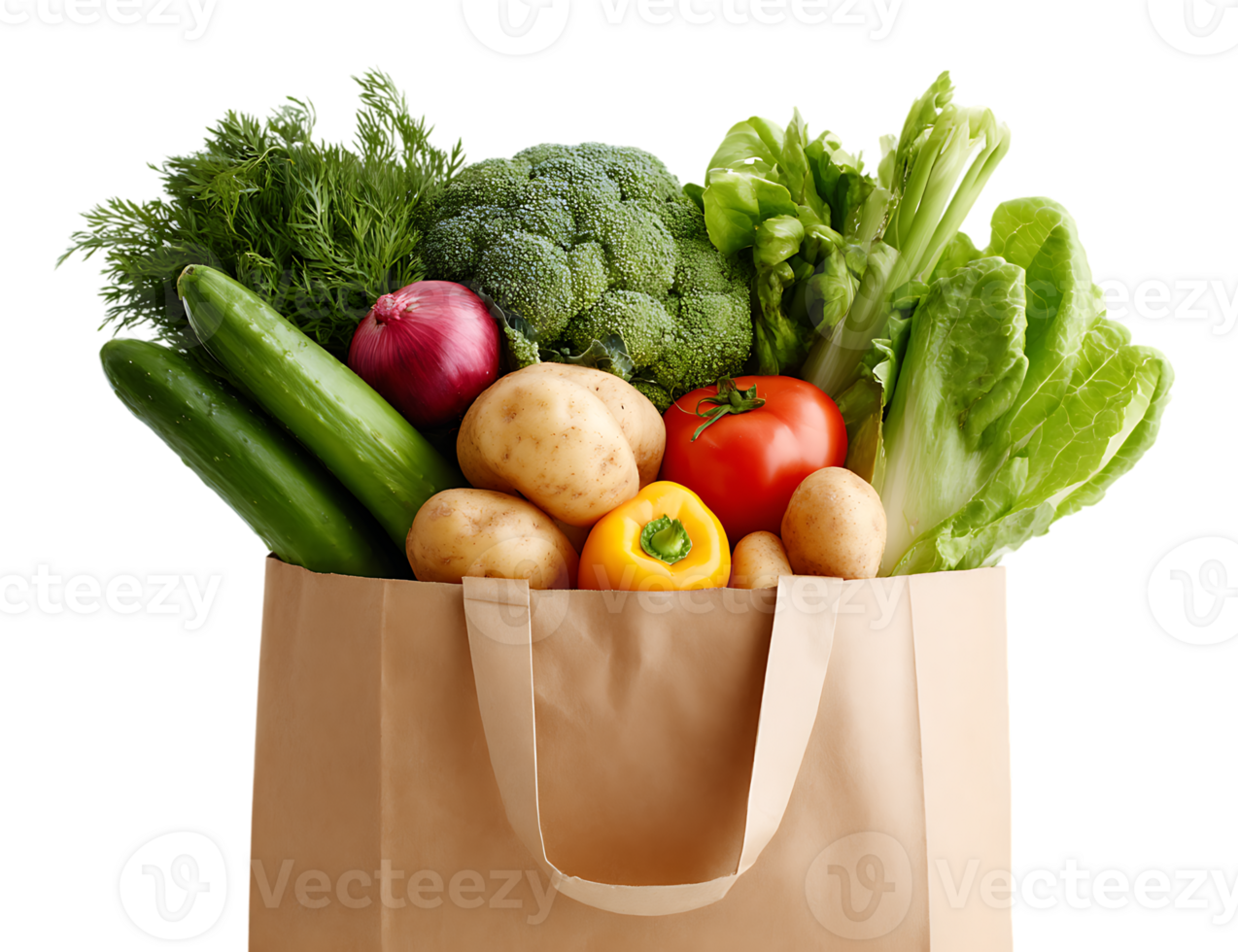 Assorted Vegetables in a Paper Bag Isolated with Transparent Background Image png