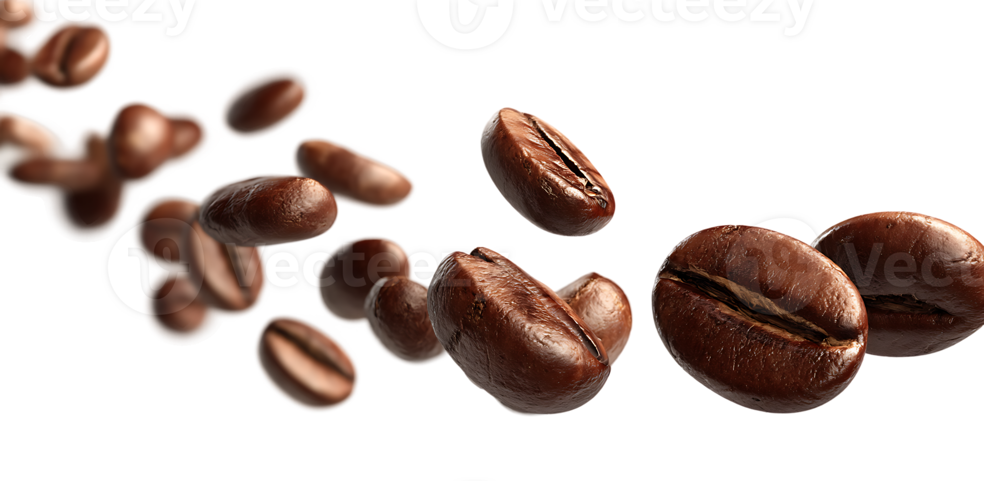Roasted Coffee Beans Isolated on Transparent Background Close Up Studio Shot png