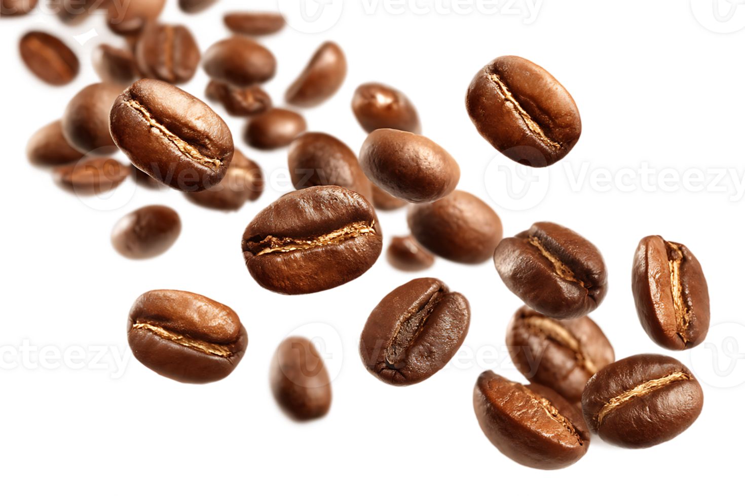 Roasted Coffee Beans Floating with Transparent Background Illustration for Food and Beverage png