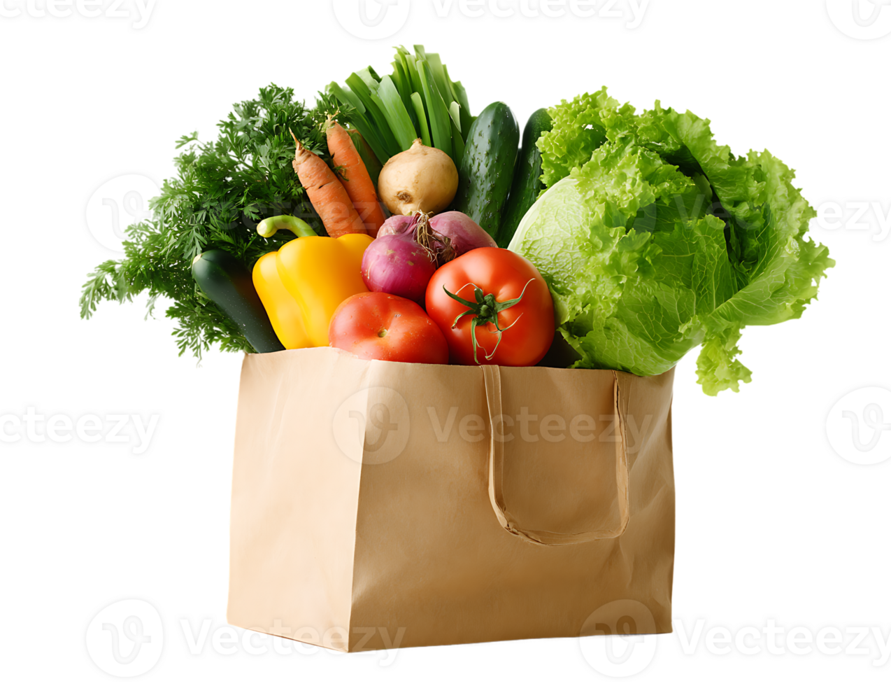 Fresh Vegetables Grocery Bag Illustration with Transparent Background Isolated Premium Photo png