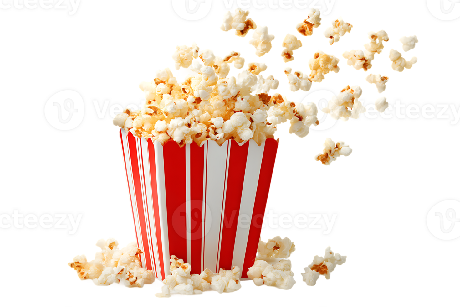 Popcorn Bursting Out of a Striped Container Floating Isolated on Transparent Background png