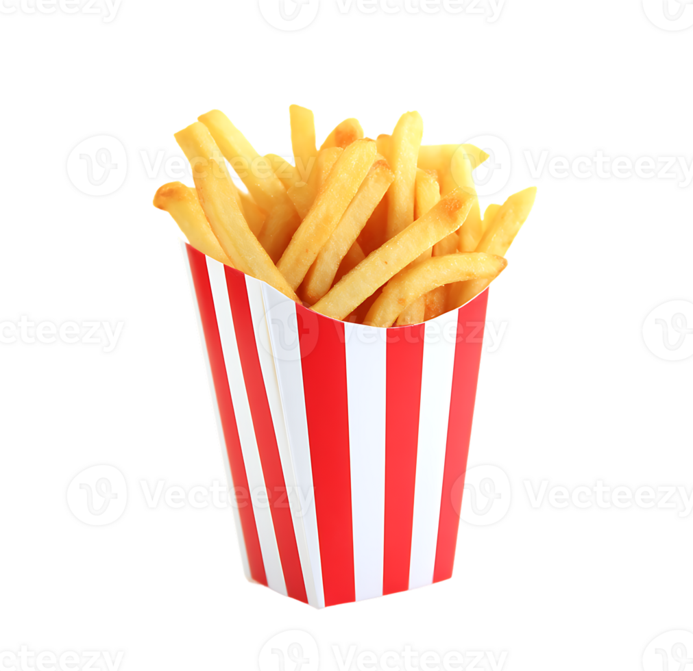 Crispy French Fries in Striped Container on Transparent Background Isolated View png