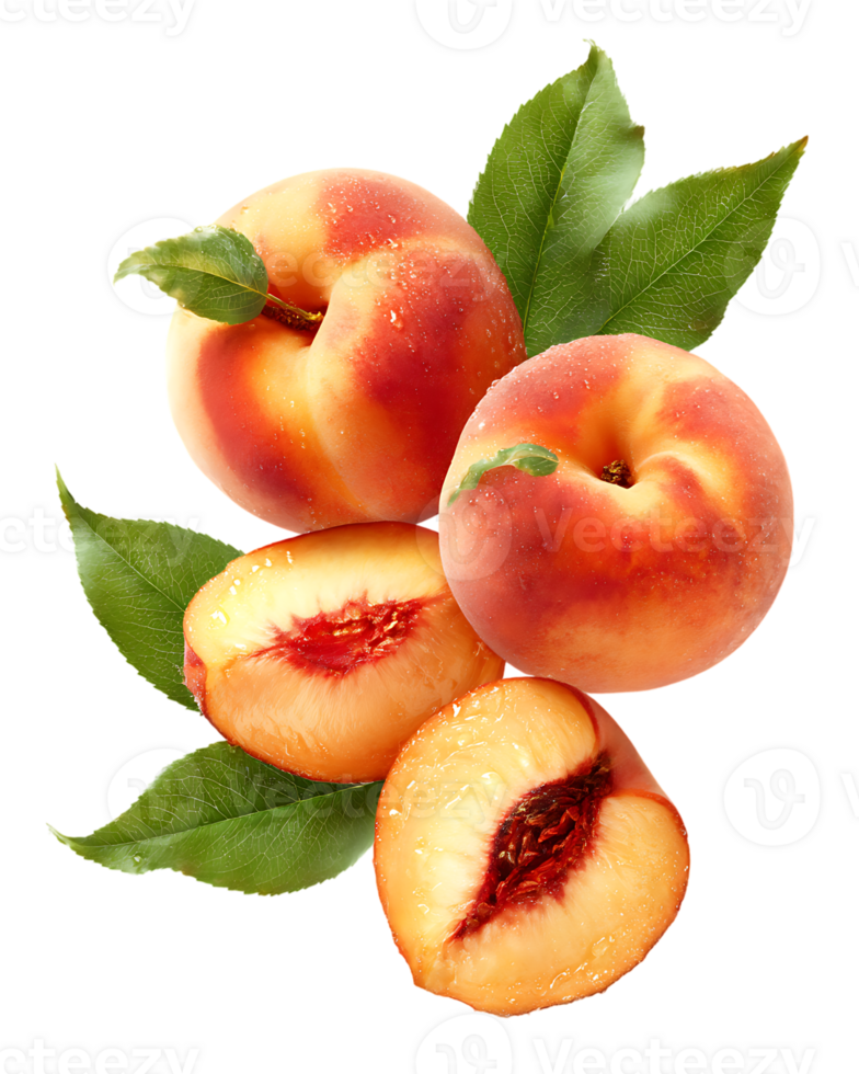 Collection of Peaches and Peach Slices on Transparent Background Isolated Best Quality png