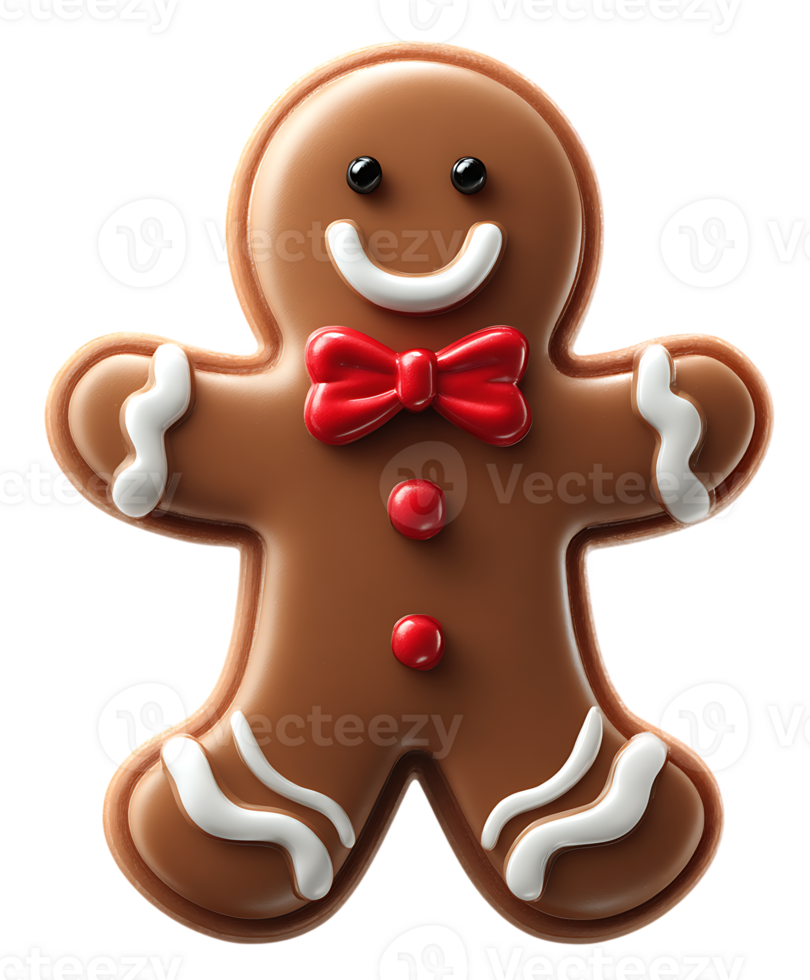 Gingerbread Man Cookie With Red Bow Tie Transparent Background Isolated png