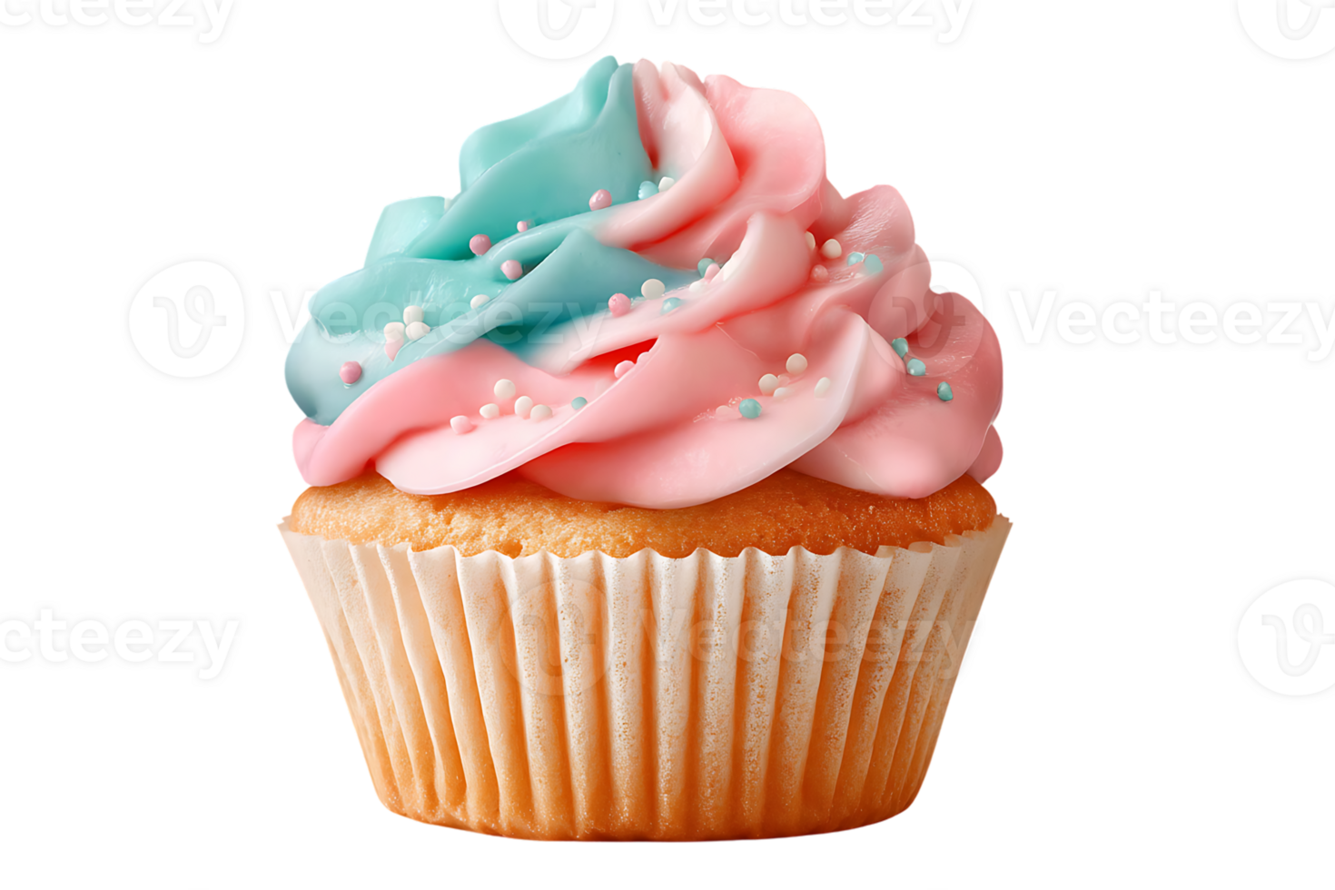 Delicious Cupcake Dessert with Pink and Blue Icing Isolated on Transparent Background png