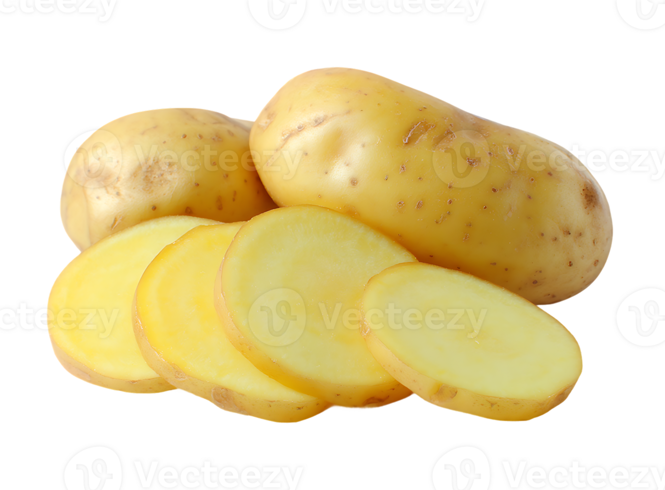 Isolated Close Up Whole and Sliced Potatoes Image on Transparent Background png