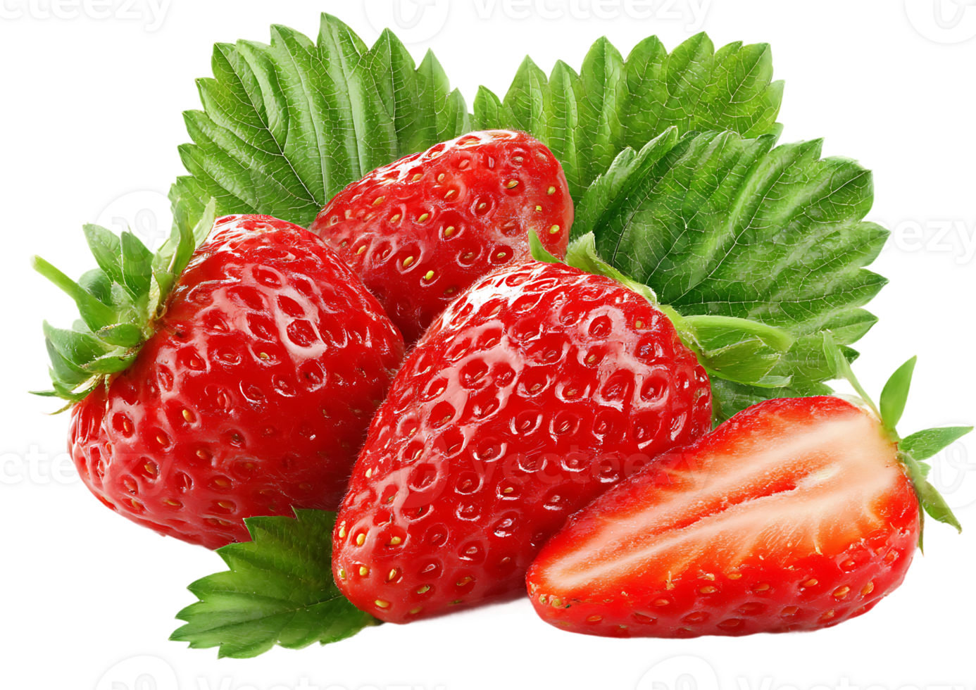Fresh Strawberry Fruit Arrangement With Leaves Isolated for Healthy Dessert Nutrition Diet png