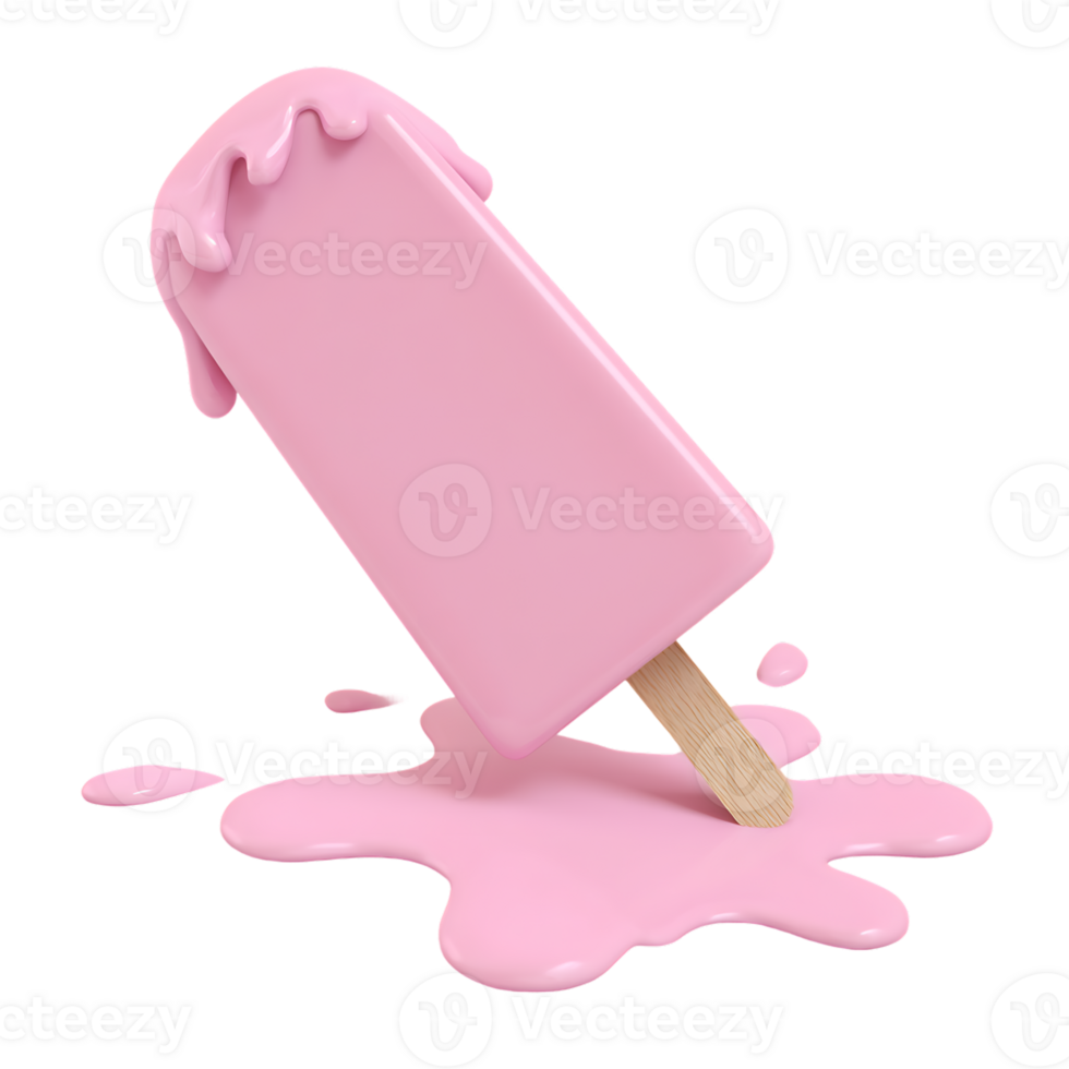 A 3D Pink Popsicle with Meltdown Effect Isolated on Transparent Background png