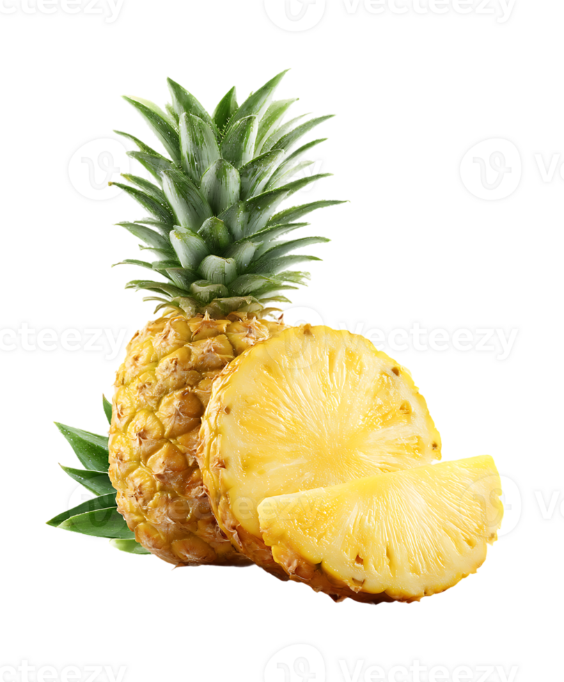 Fresh Pineapple Close Up With Slice on a Transparent Background Isolated Image png
