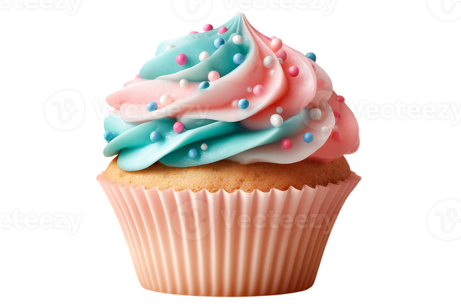 Cupcake with Swirl Pink and Blue Frosting on Transparent Isolated Background png