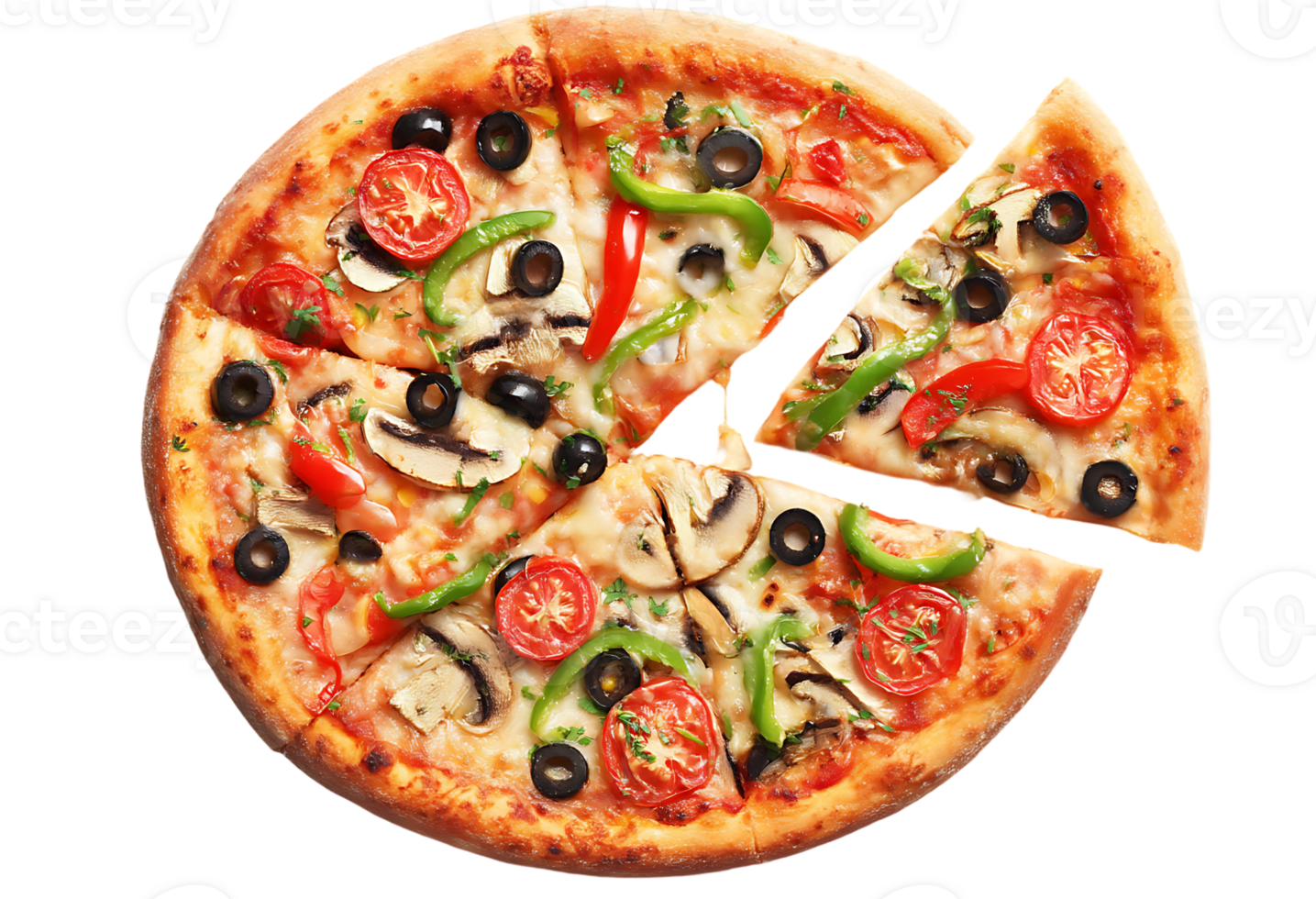 Delicious Pizza Food Transparent Background Isolated Fresh Tomato Green Pepper Mushroom Olive png