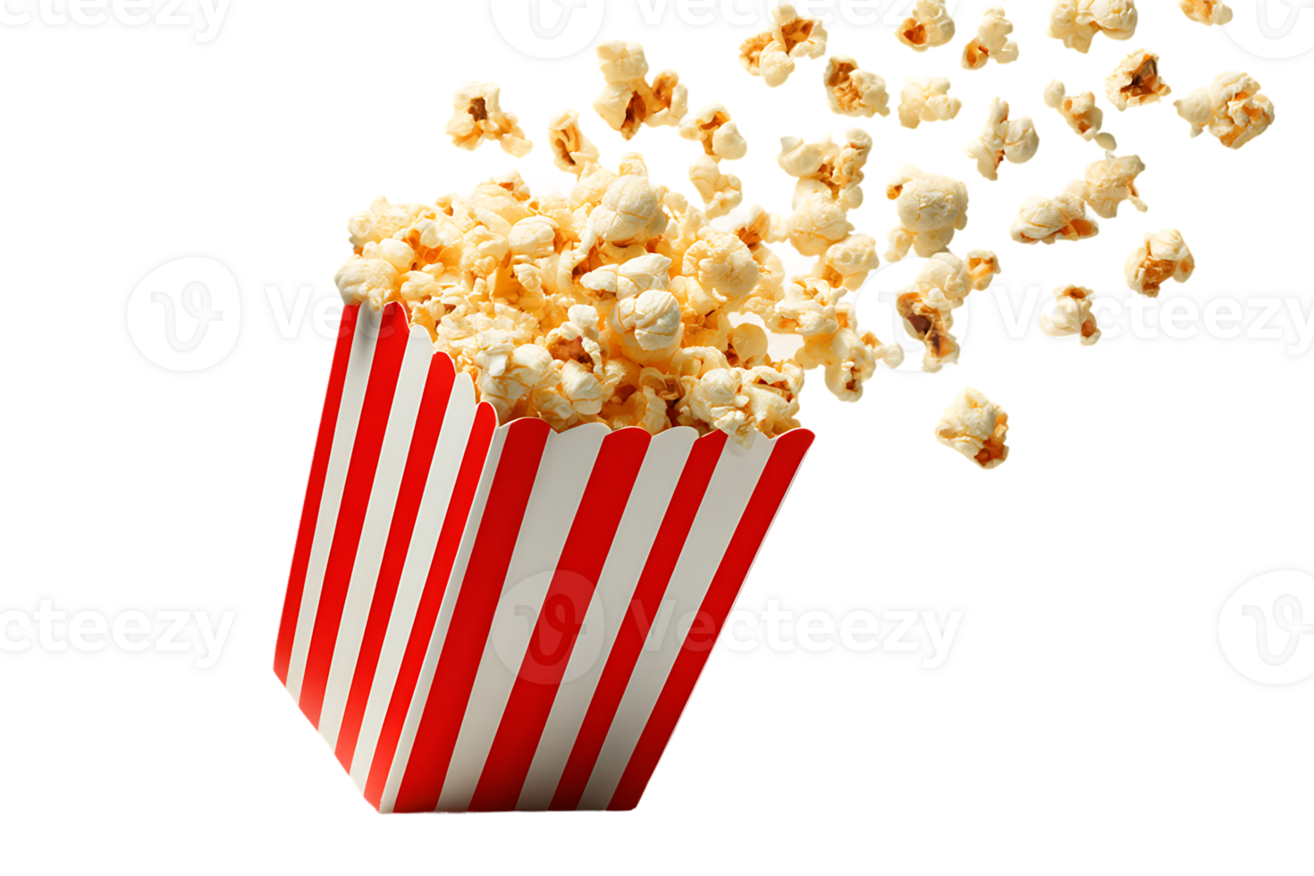 Popcorn in Striped Container Isolated On Transparent Background Delicious Theater Snack Treat png