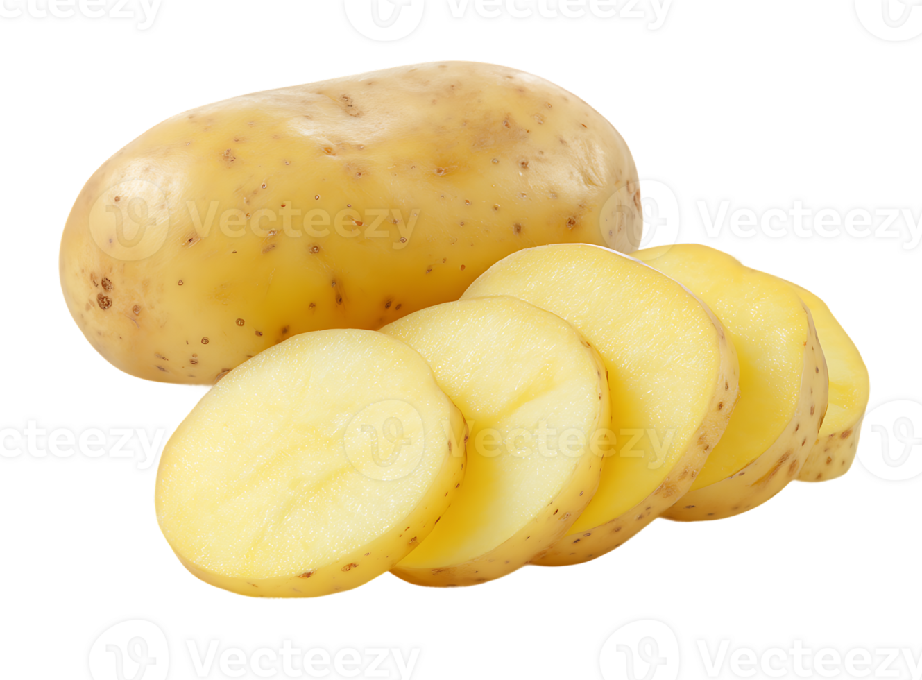 Whole Potato and Sliced Potatoes Isolated on a Transparent Background Stock Photo png