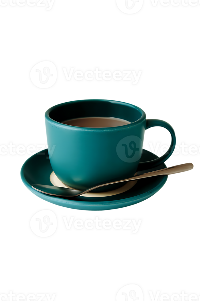 Aromatic Coffee in a Turquoise Mug with Spoon Isolated on Transparent png