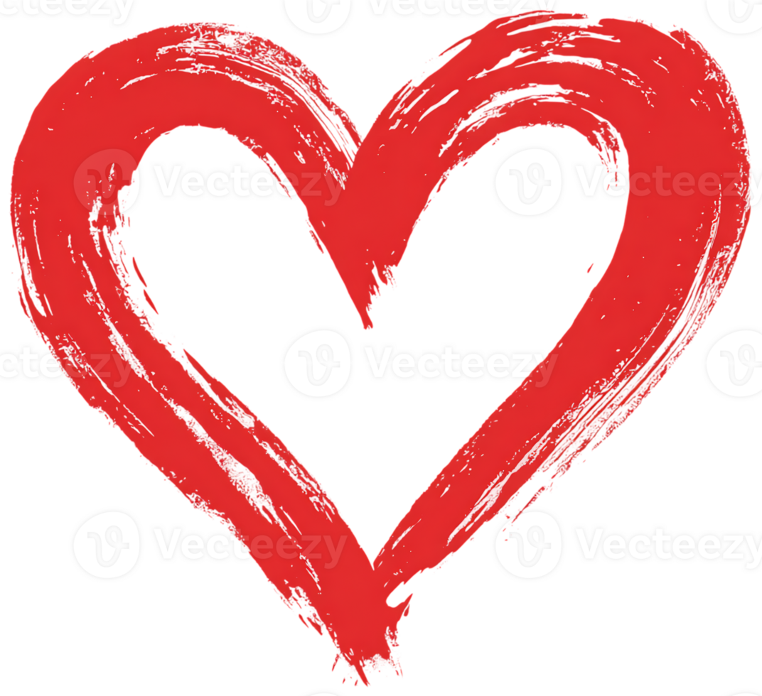 Red Heart Drawing Brush Stroke Style Design Element Isolated Transparent Background png