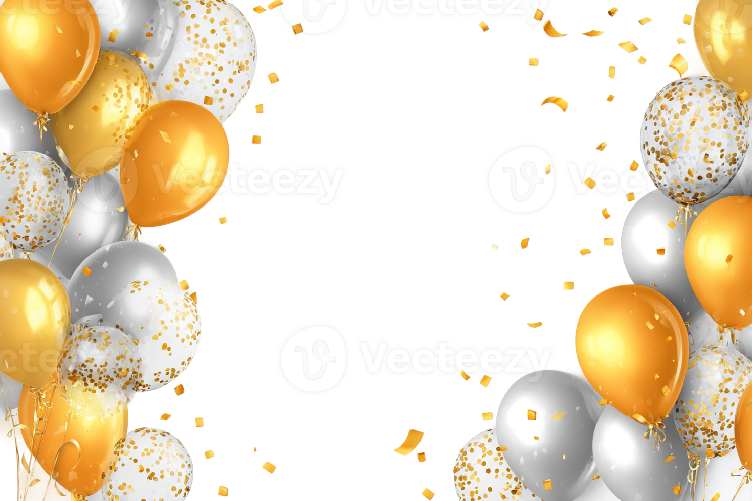 Gold and Silver Balloons Confetti Transparent Background Festive Party Celebration Event png