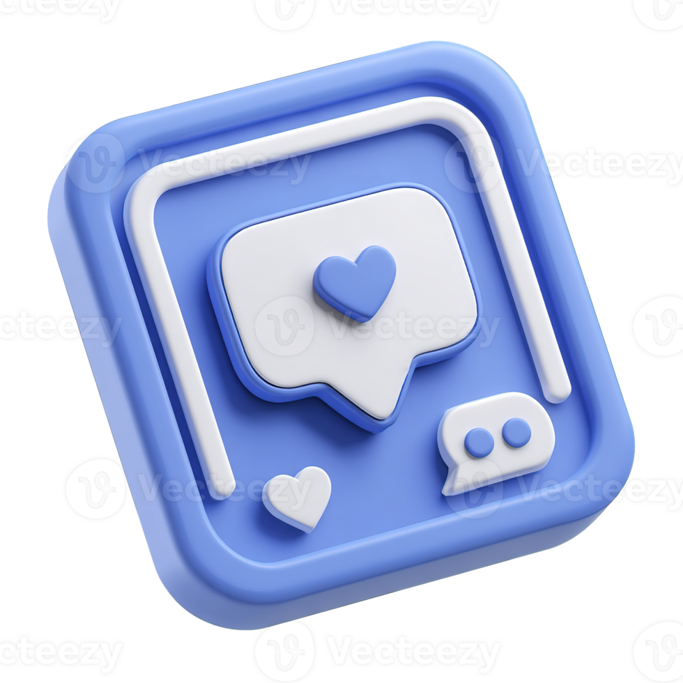 3D Square Social Media Love Icon Illustration Transparent Background Isolated png
