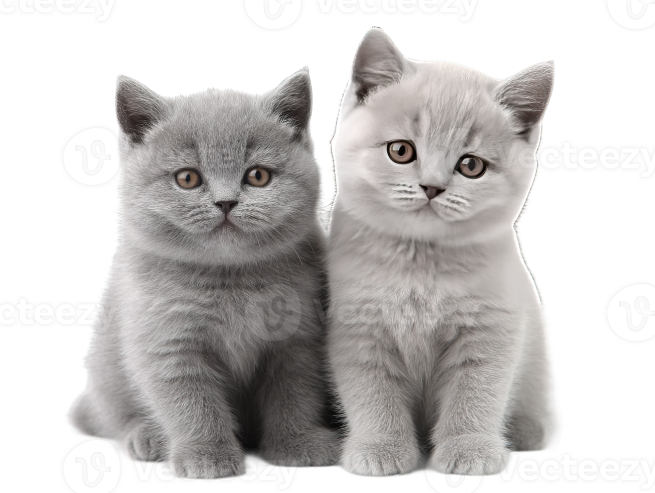Two Adorable Kittens Sitting Side by Side with Transparent Background Isolated Image png