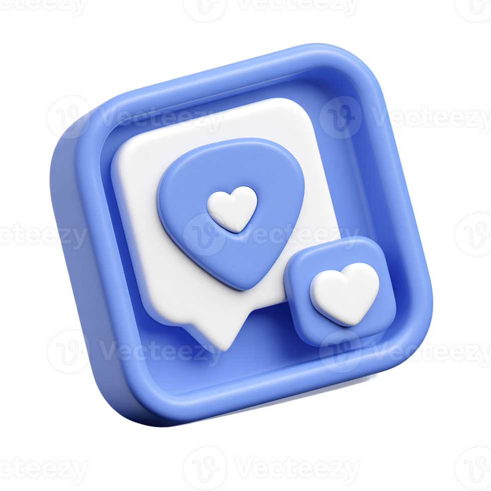 Like Notification Heart Icon Message Popup Window Interface Element 3D Illustration png