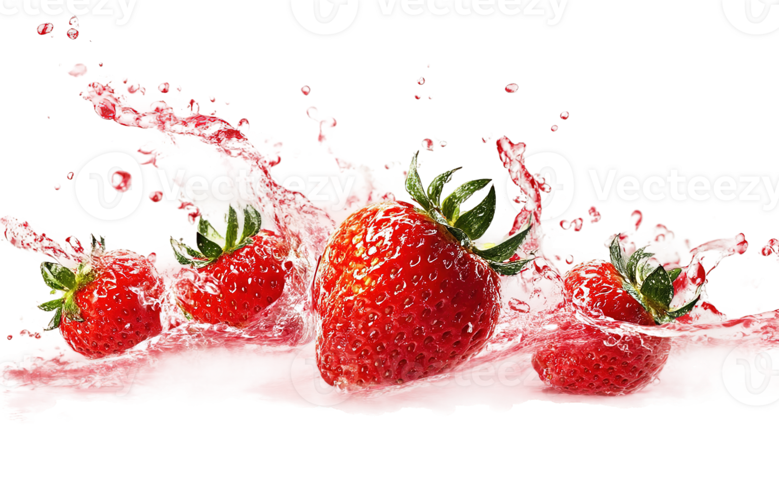 Fresh Strawberries in Red Juice Burst Isolated on Transparent Background Texture Food png
