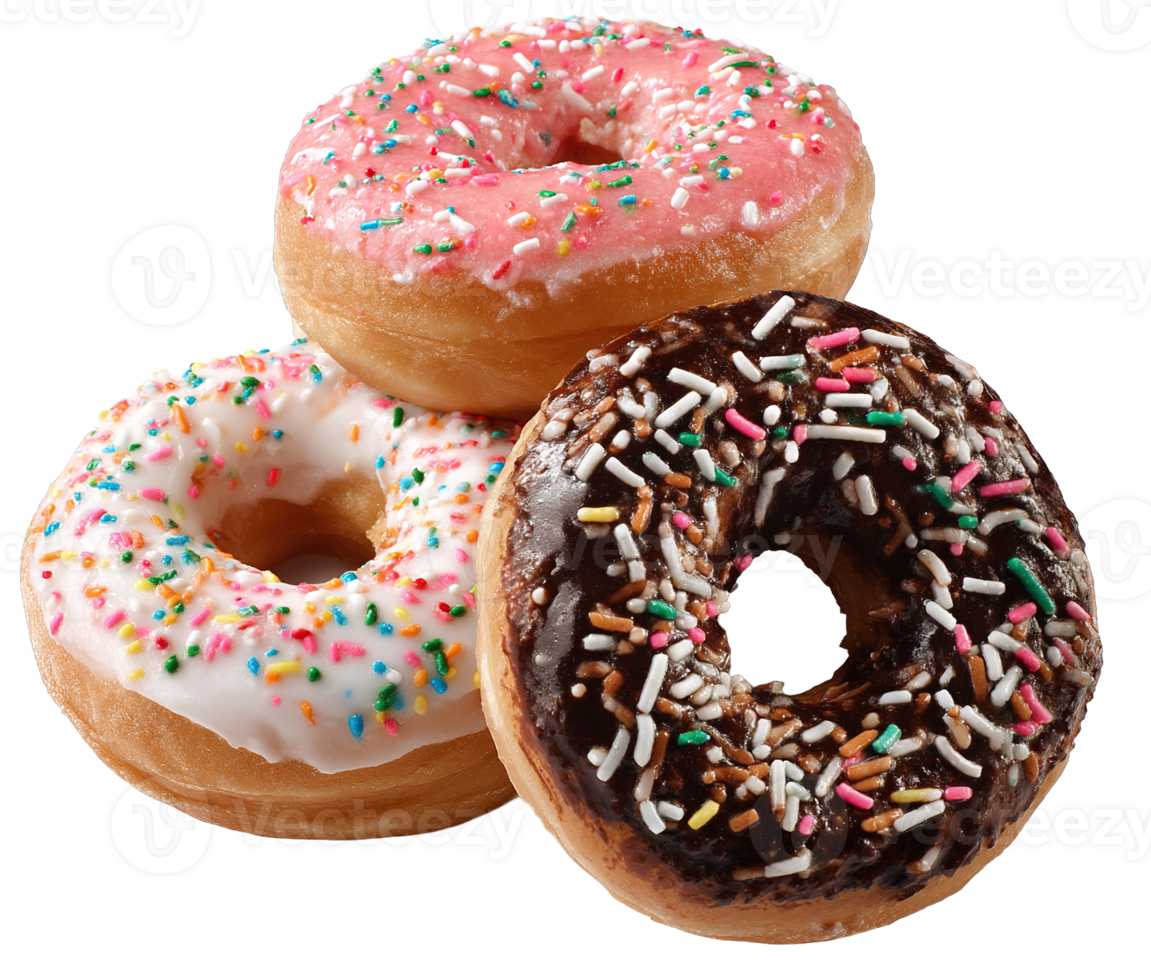 Colorful Donuts Stacked Isolated on Transparent Background Delicious Sweet Treat png