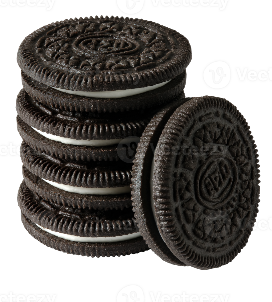 Pile of Chocolate Cookies with Cream Filling on an Isolated Transparent Background png