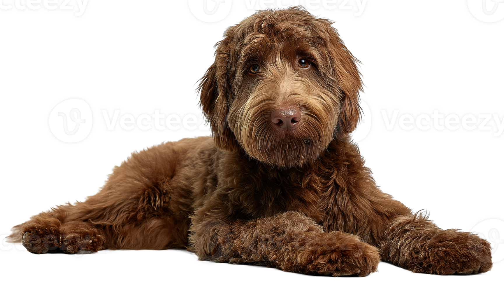 Brown Labradoodle Dog Lying Down Isolated on a Transparent Background Design png
