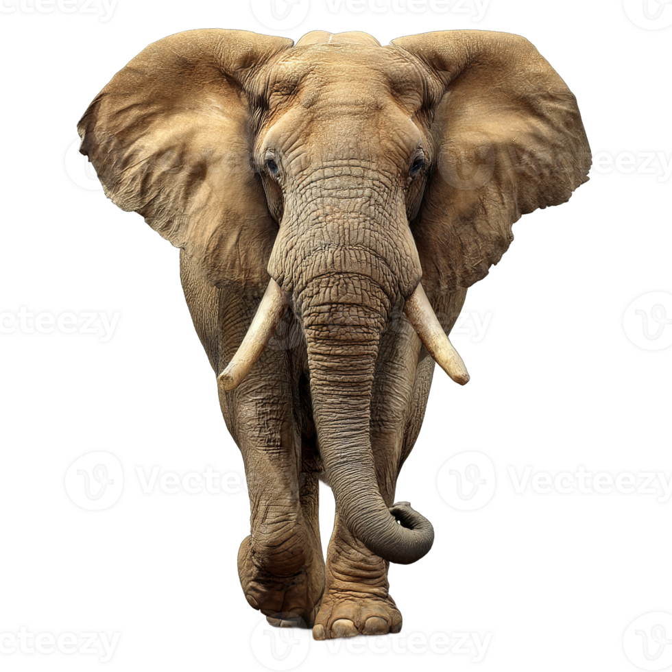 Majestic Elephant Walking Towards Viewer Cutout on Transparent Background Perfect for Compositions png