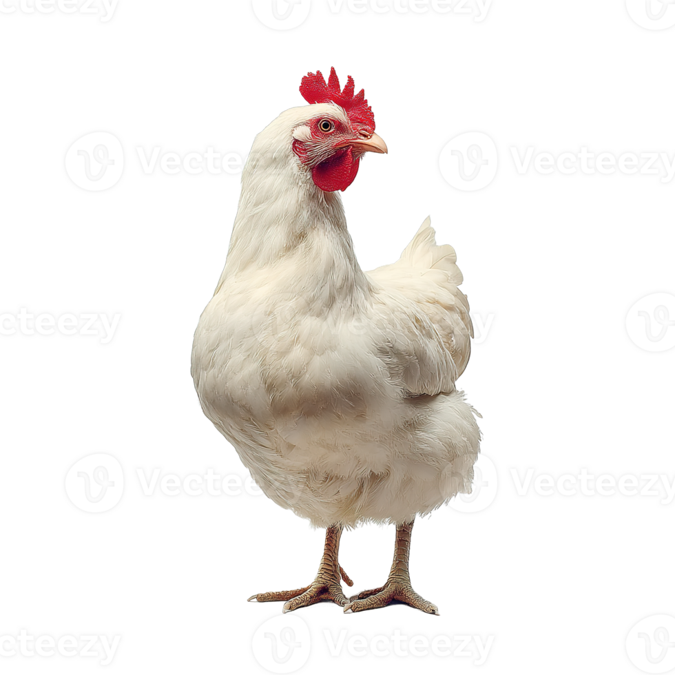 A Standing Chicken with White Feathers Isolated on a Transparent Background png