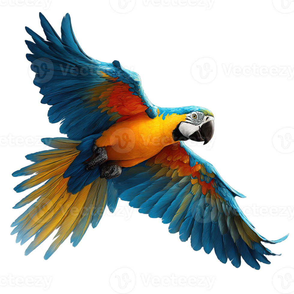 Exotic Macaw Parrot Flying With Colorful Wings Against a Transparent Background png
