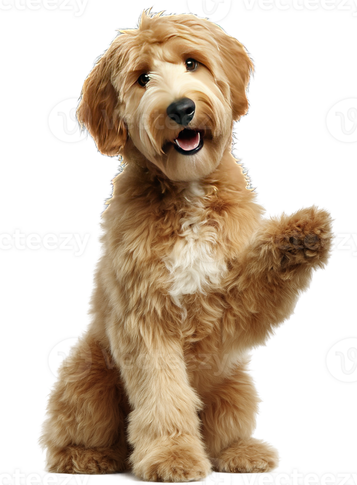 Adorable Goldendoodle Dog Raising Paw with Transparent Background Isolated Great Image png