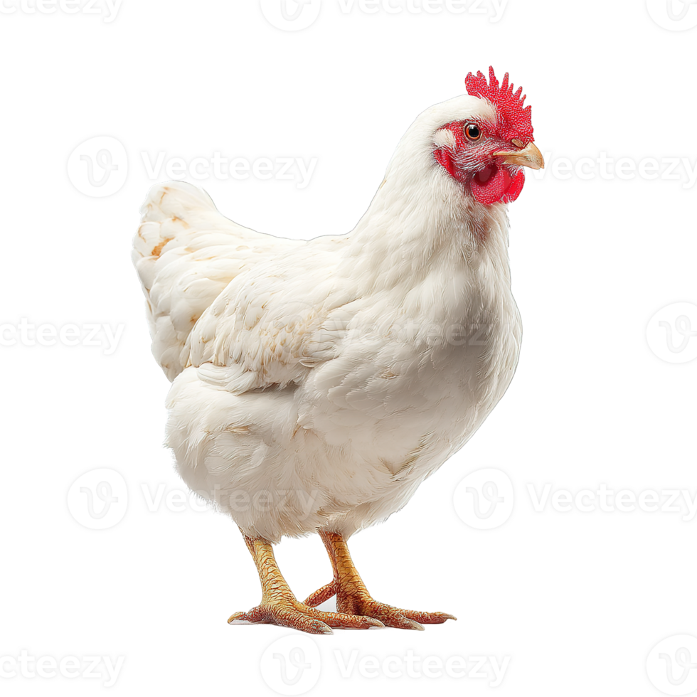 Isolated Standing Hen Close Up Showing Farm Animal with White Feather on Transparent Background png