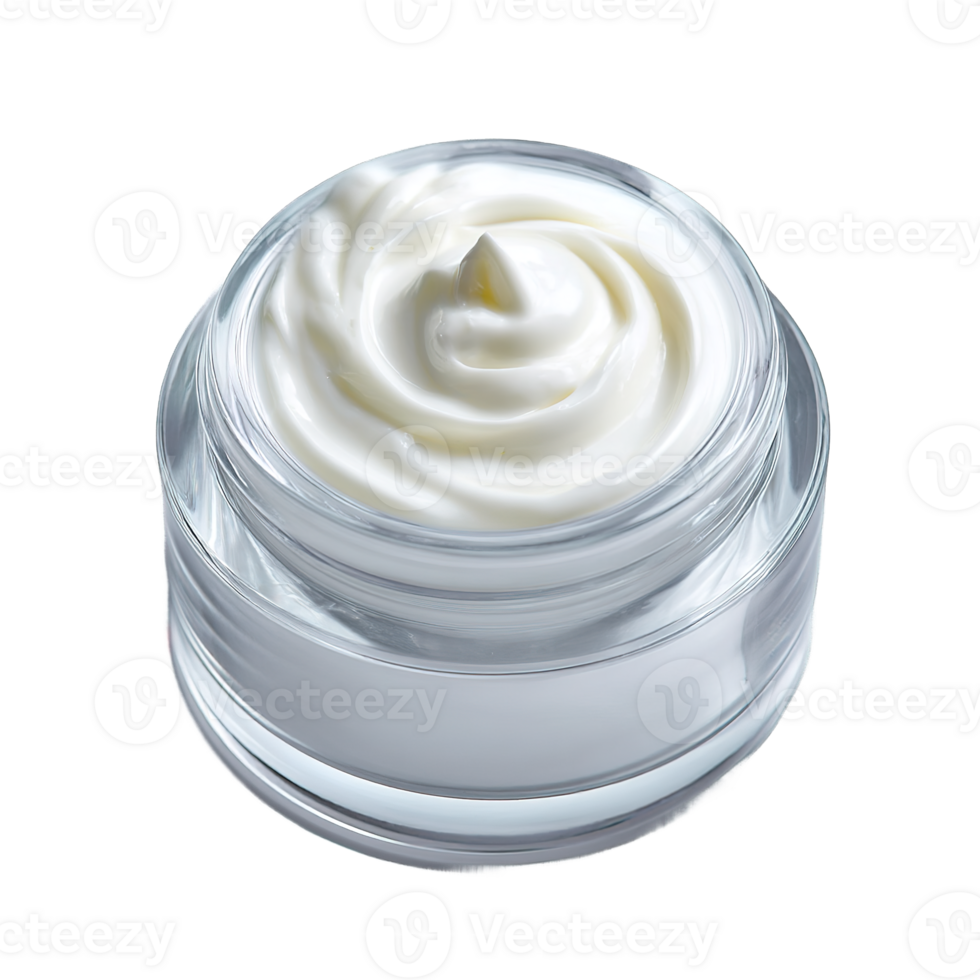 Top View Of Round Cosmetic Cream In Transparent Jar On Isolated Background png