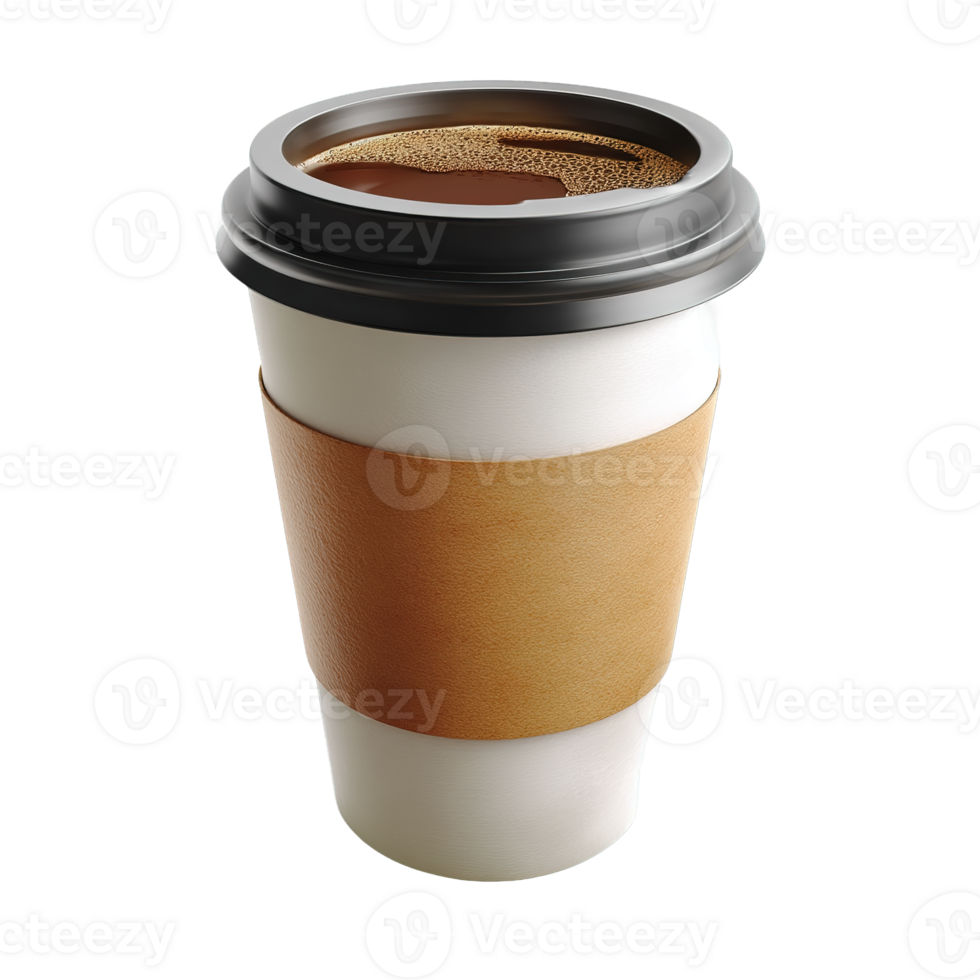Coffee Cup with Lid and Cardboard Holder on Transparent Background Isolated png