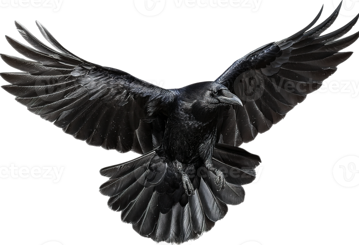 Isolated Flying Black Raven with Spread Wings on Transparent Background png