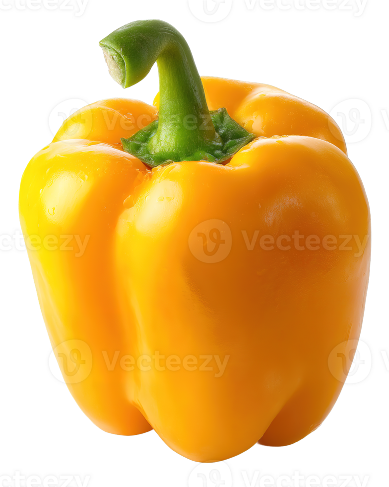 Isolated Bright Yellow Bell Pepper with Green Stem on Transparent Background png