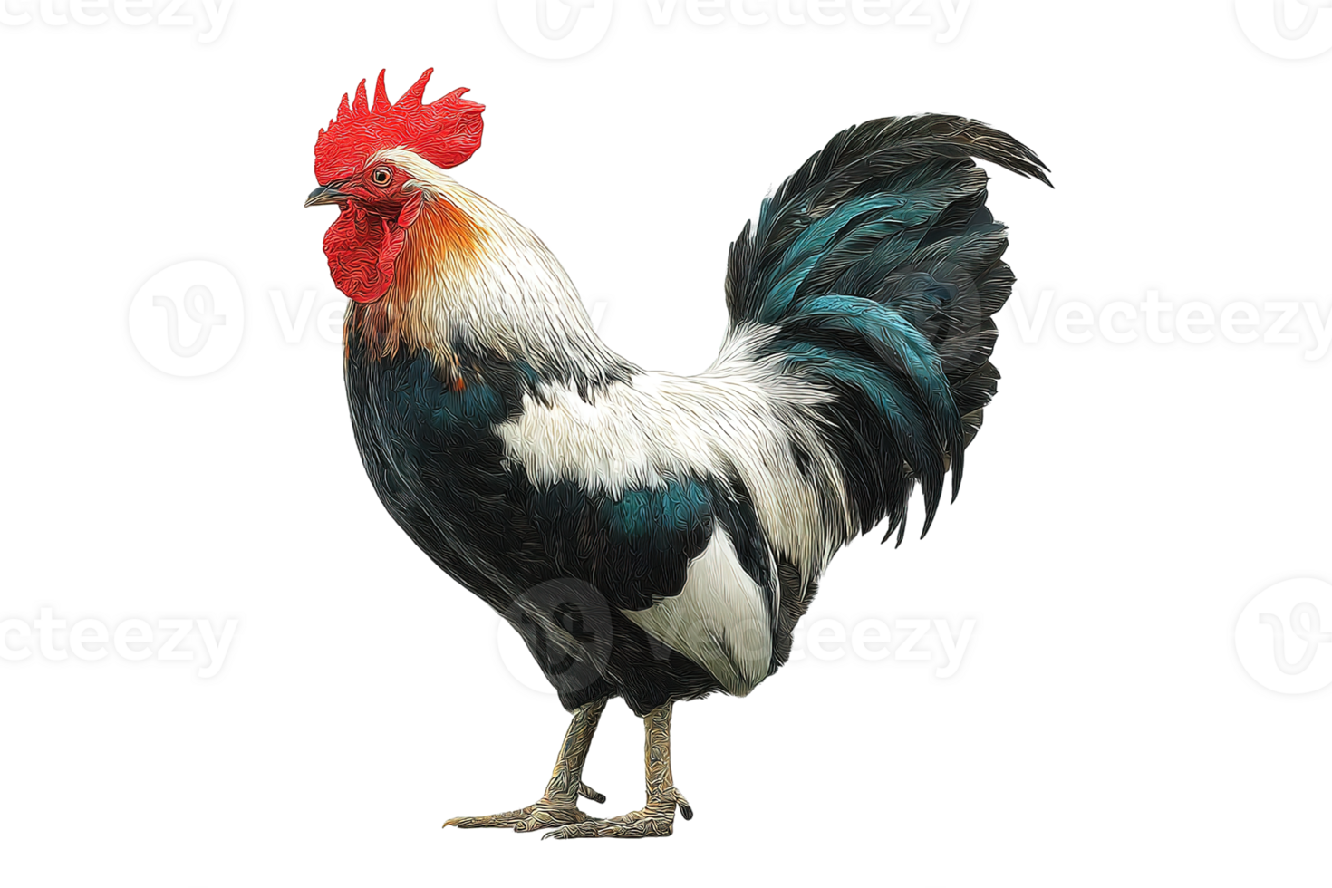 Isolated Image of Standing Rooster with Colorful Plumage on a Transparent Background png