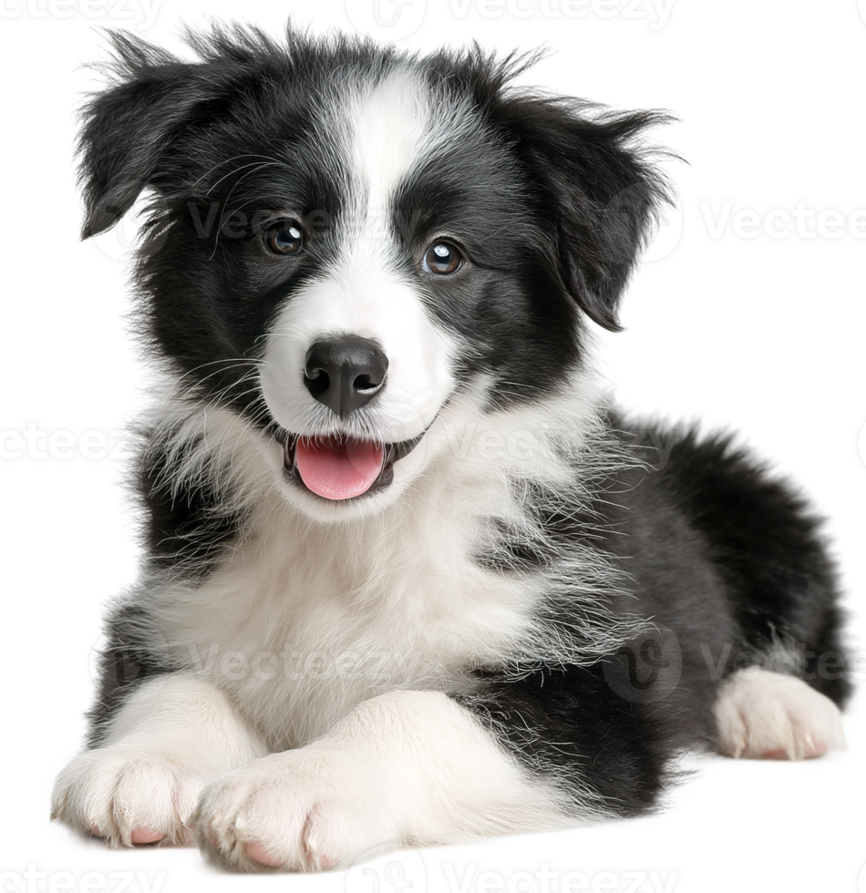 Adorable Border Collie Puppy Lying Down with a Transparent Background Isolated Image png