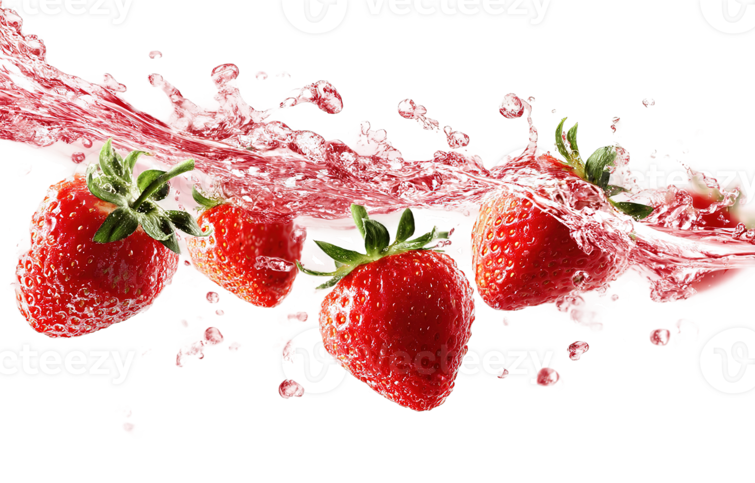 Fresh Ripe Strawberries with Water Splash Isolated on Transparent Background for Design png