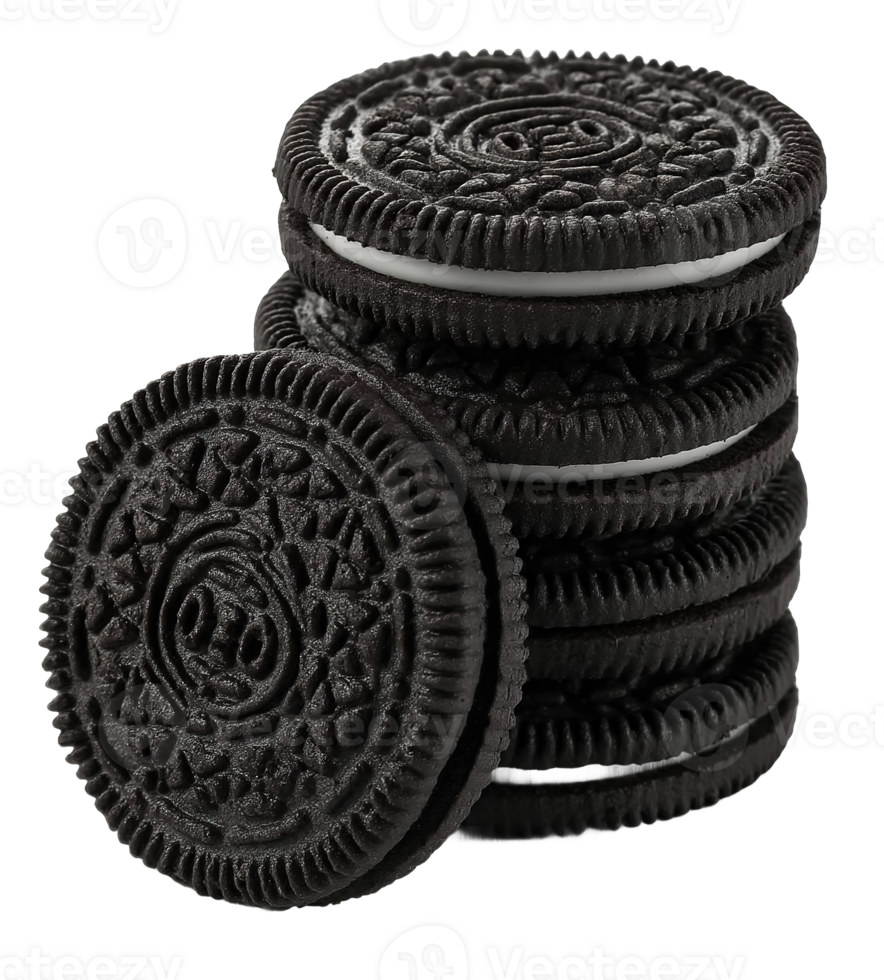 Stack of Delicious Chocolate Cookies with Cream Filling on Transparent Background png
