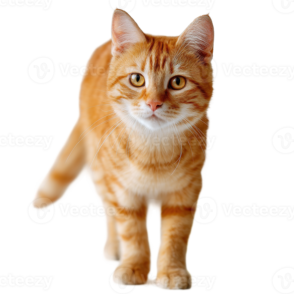 Ginger Tabby Cat Standing Isolated On Transparent Background With A Cute Expression png