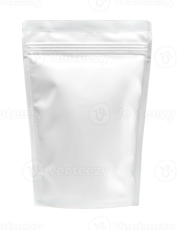 Blank White Plastic Pouch Packaging Mockup on Transparent Background Isolated Empty Template png