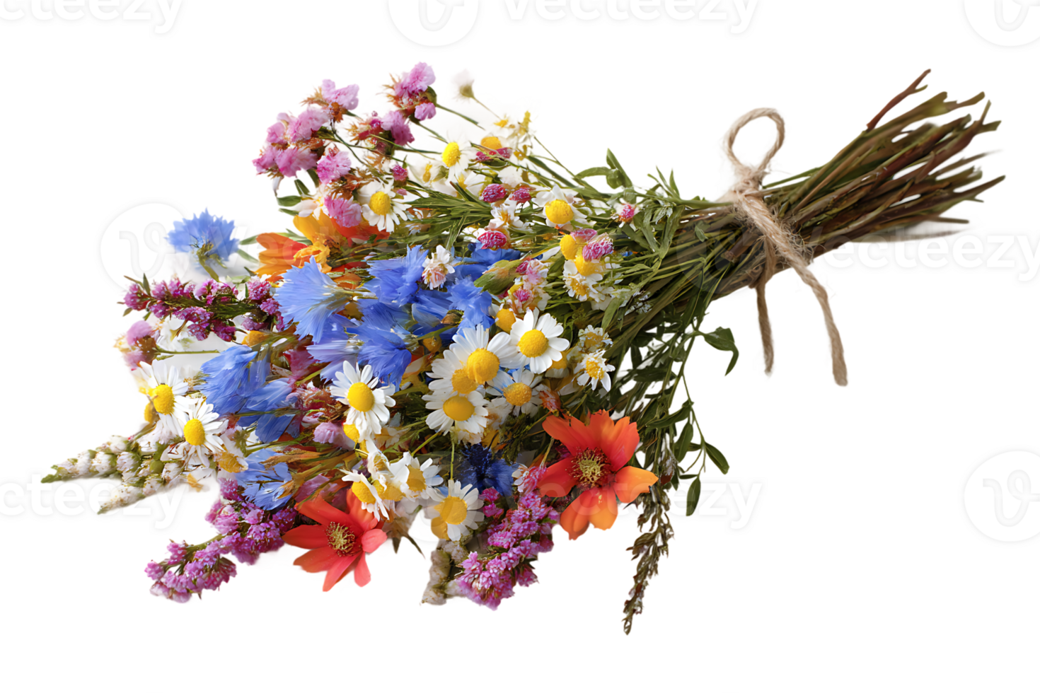 A Diverse Wildflower Bouquet Isolated Against a Clean Transparent Background png