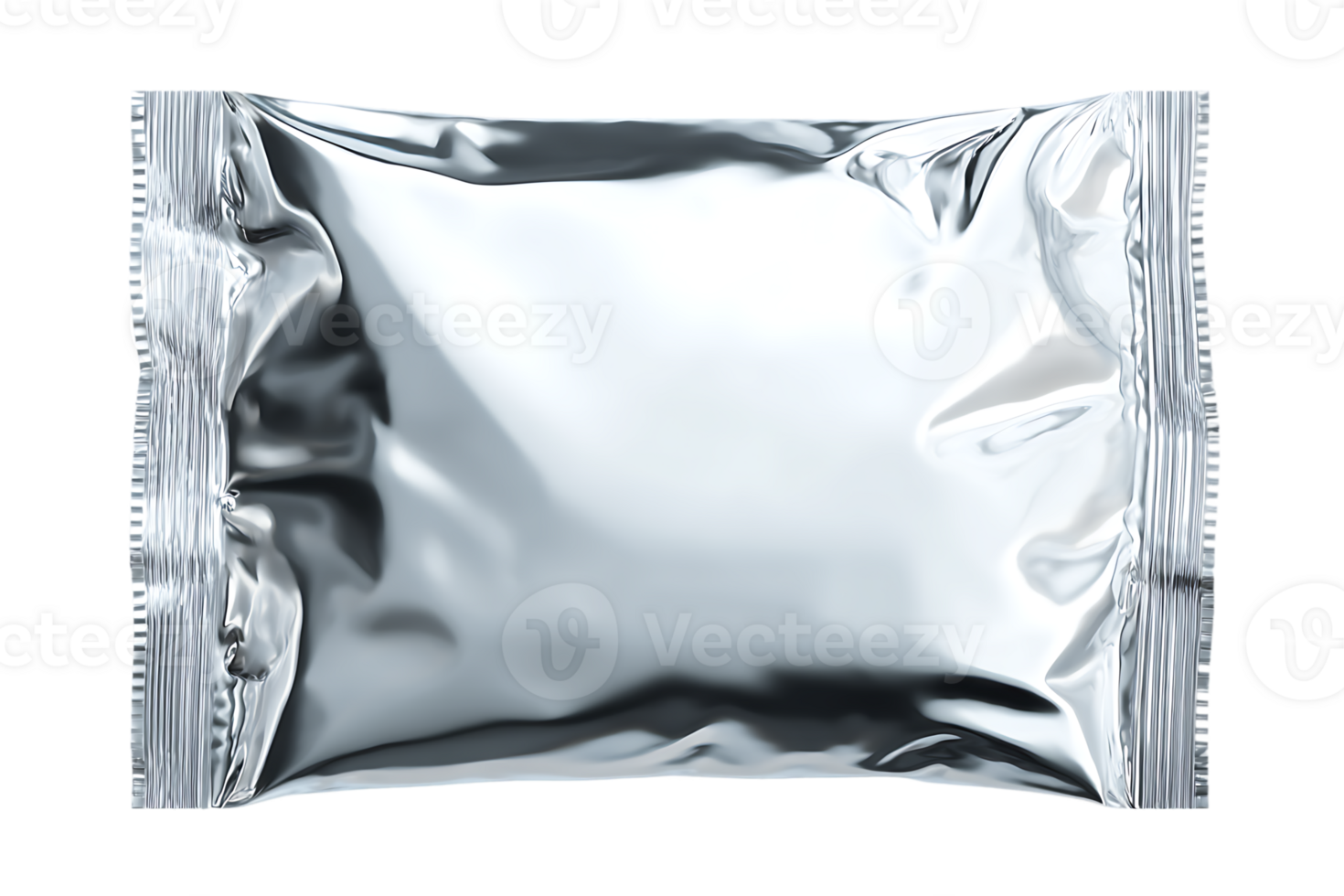 Shiny Foil Package Packaging Mockup Isolated Blank Metallic Paper Food Template Transparent png