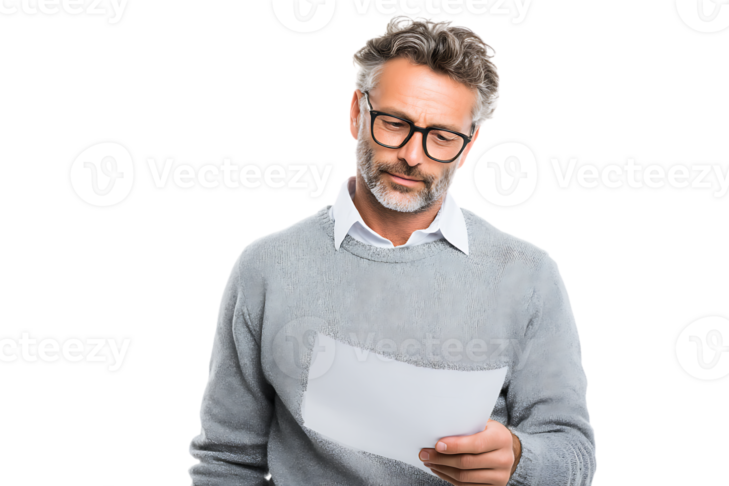 Thoughtful Man Holding Document on Transparent Background Isolated For Design Element png
