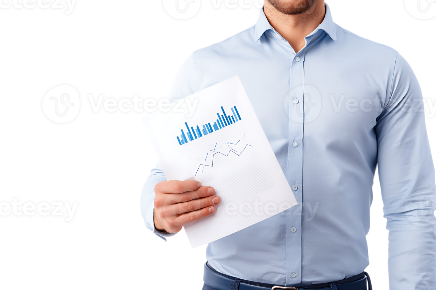 Man Holding Financial Chart Paper Transparent Background Analysis Statistic Document Isolated png