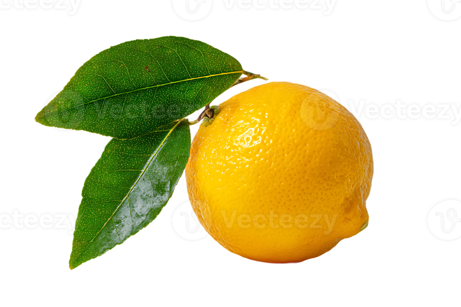 Fresh Lemon with Leaves and Water Droplets Isolated on Transparent Background Image png