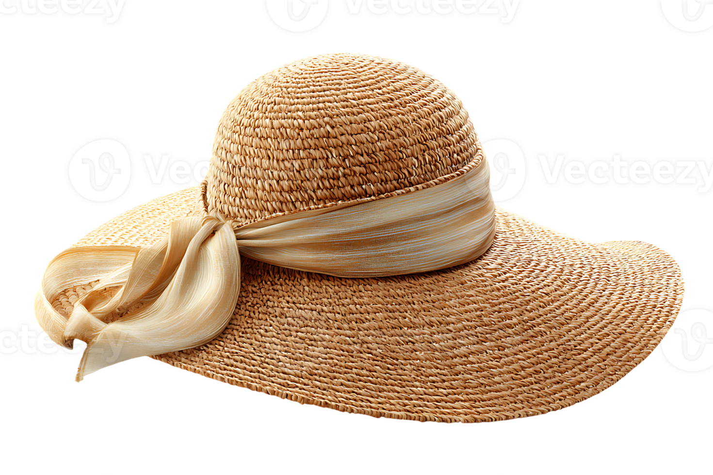 Elegant Straw Sun Hat with Bow Isolated on Transparent Background Summer Style png