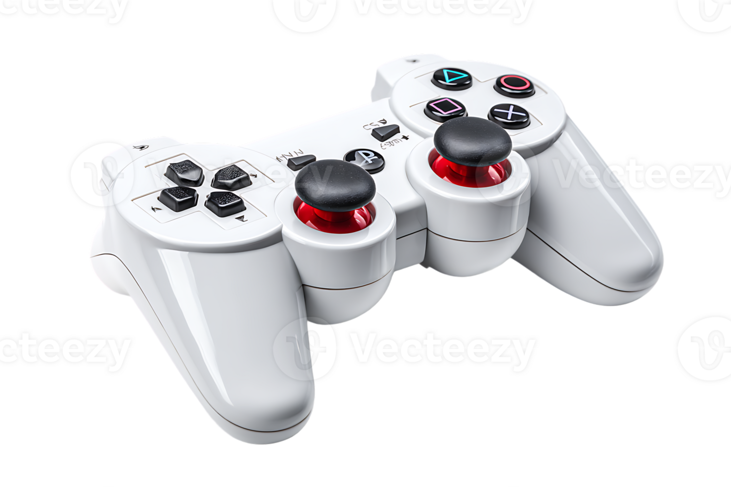 White Game Controller with Red Joysticks and Black Buttons on Transparent Background png